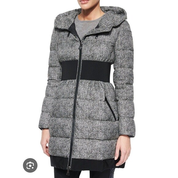 Auth Moncler Puivert Herringbone Down Puffer Coat Jacket Black White M (2) READ - Picture 1 of 16